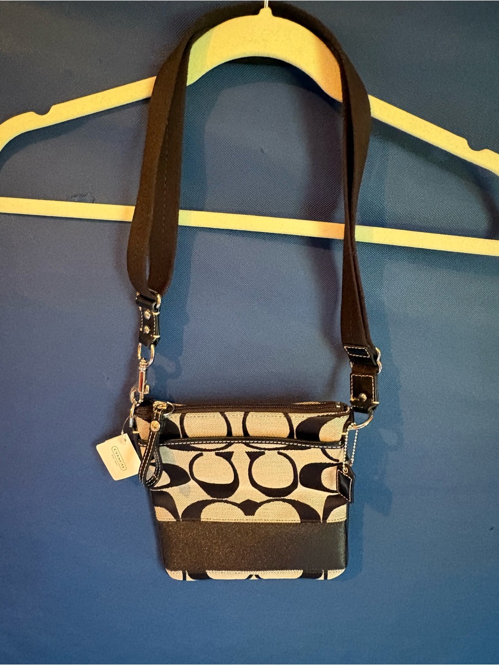 Coach Black and White Signature Crossbody with Adjustable Strap